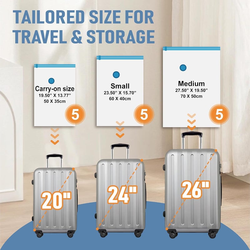 Roomimaster 15 Pack Travel Vacuum Storage Bags with Rechargeable Wireless Electric Pump, Travel Packing Bags for Luggage and Suitcase, Carry-on Size Compression Space Saver for Clothes and Clothing - Image 4